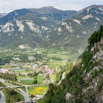 Aussicht auf Sils i.D. und Hohen Rätien vom Känzeli